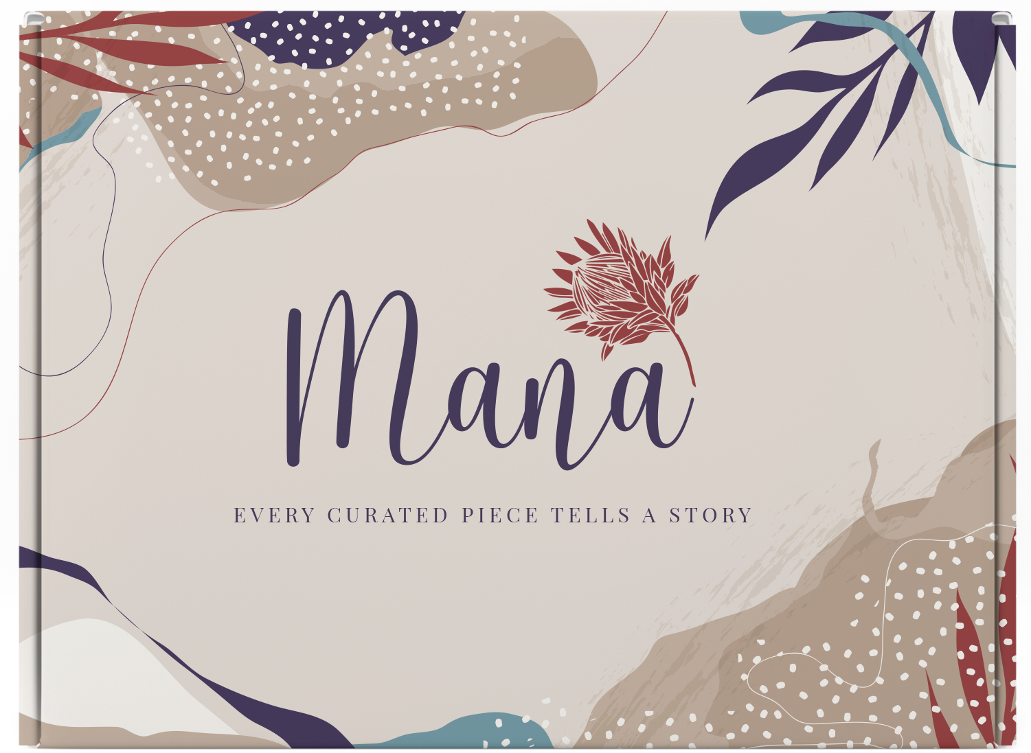 The Mana subscription box features bright colors and says, "Every Curated Piece Tells a Story."